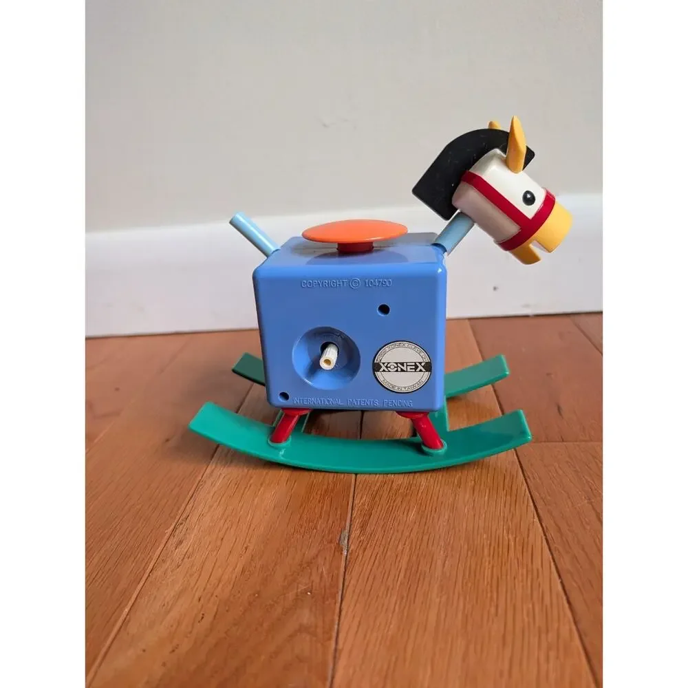 Vintage 90s Colorblock Rocking Horse Clock Nursery Decor